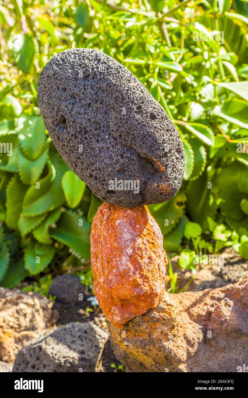 beautiful stone sculptures build from volcanic stones and keep stable