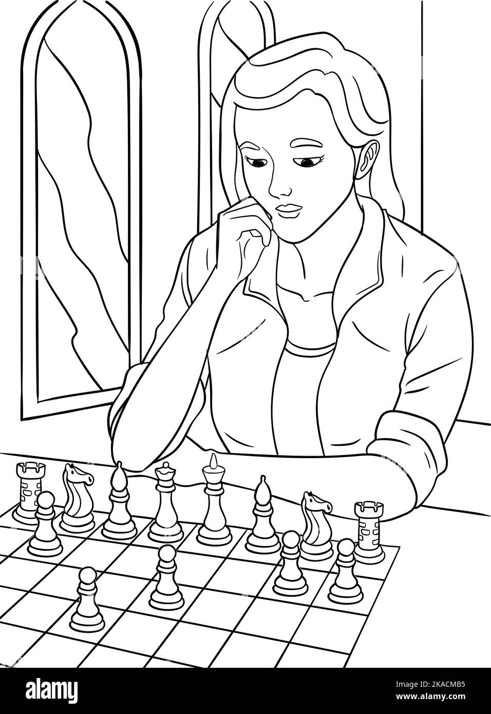 Chess Game Coloring Page for Kids Stock Vector