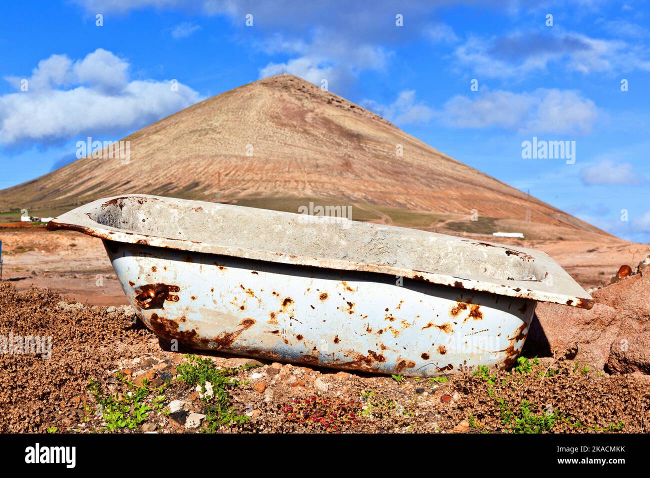 bath tub as environmental pollution in volcaniv landscape Stock Photo