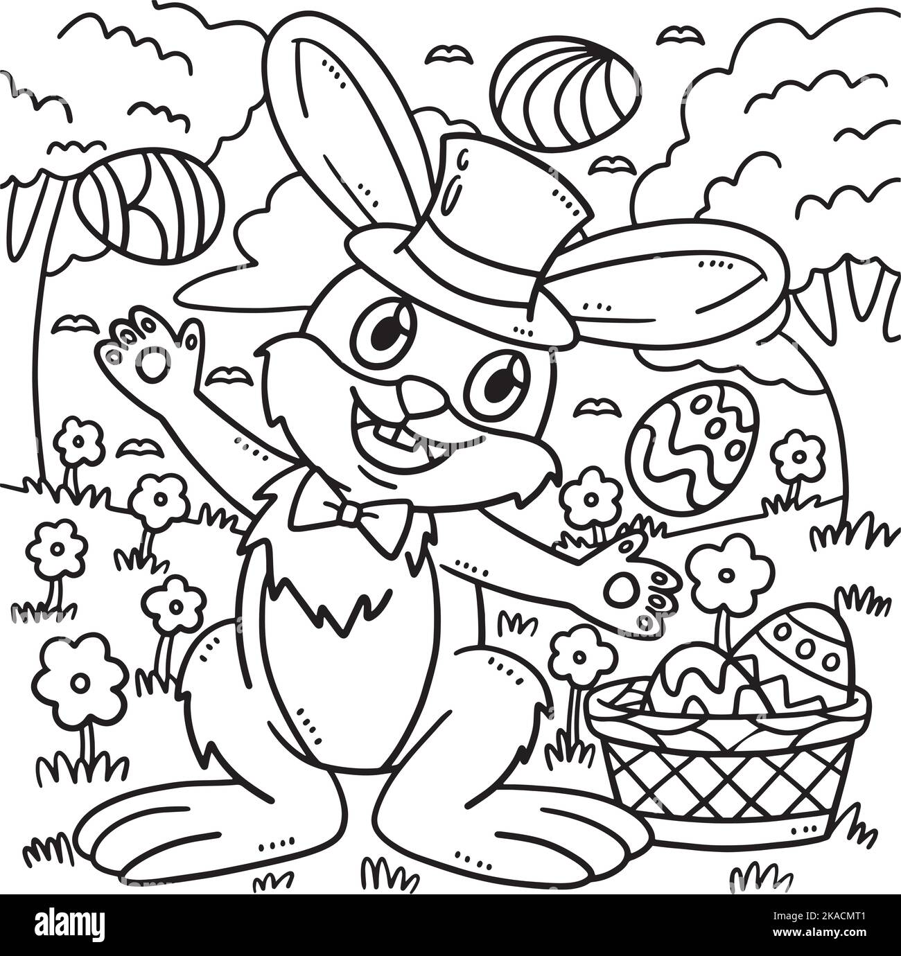Bunny Juggling Easter Eggs Coloring Page for Kids Stock Vector Image ...