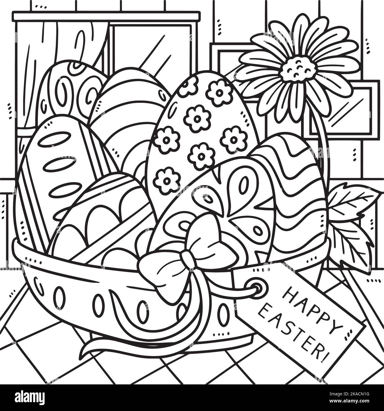 Happy Easter Egg Basket Coloring Page for Kids Stock Vector