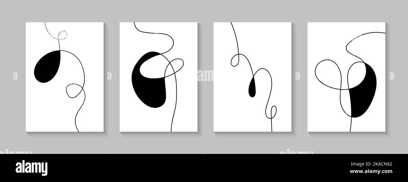 One line minimalist decorative vector posters, wall art, covers. Creative abstract pictures for interior decorations Stock Vector