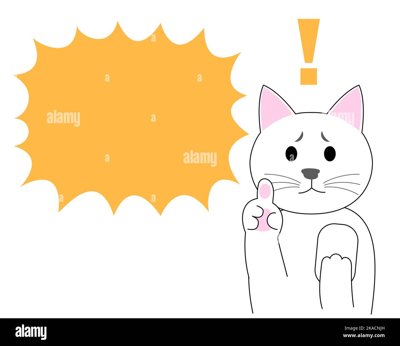 A White Kitten expressing a caution with speech balloon Stock Photo