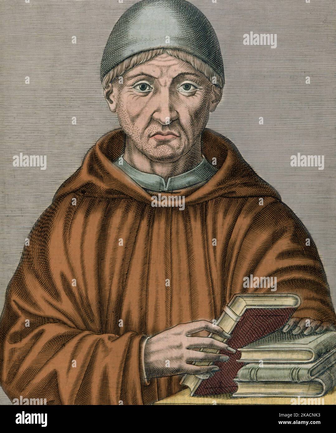 Portrait du du theologien Nicolas de Lyre (1270-1349) - Nicholas of Lyra - Portrait of Nicolaus Lyranus Franciscan teacher Stock Photo