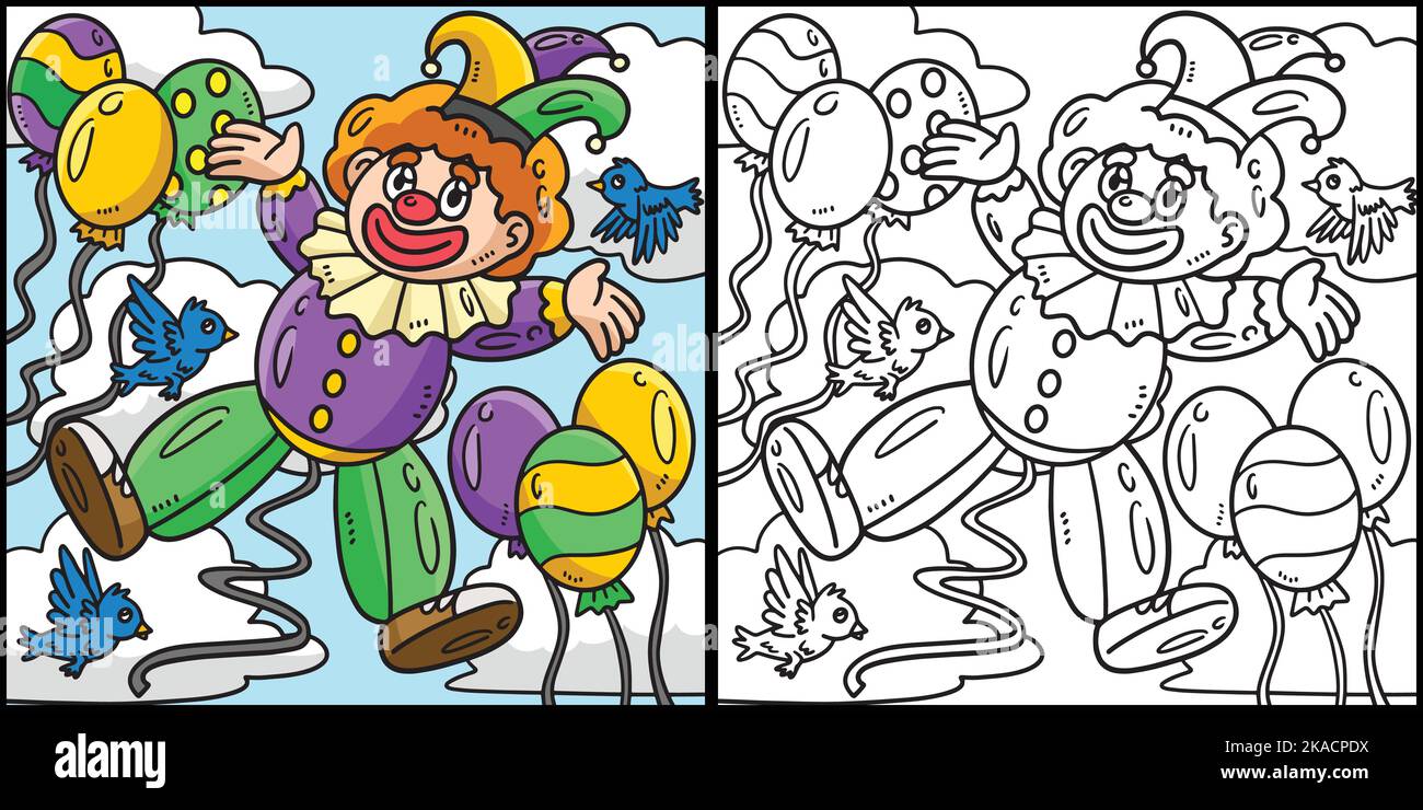 Mardi Gras Clown Balloon Coloring Illustration Stock Vector Image & Art