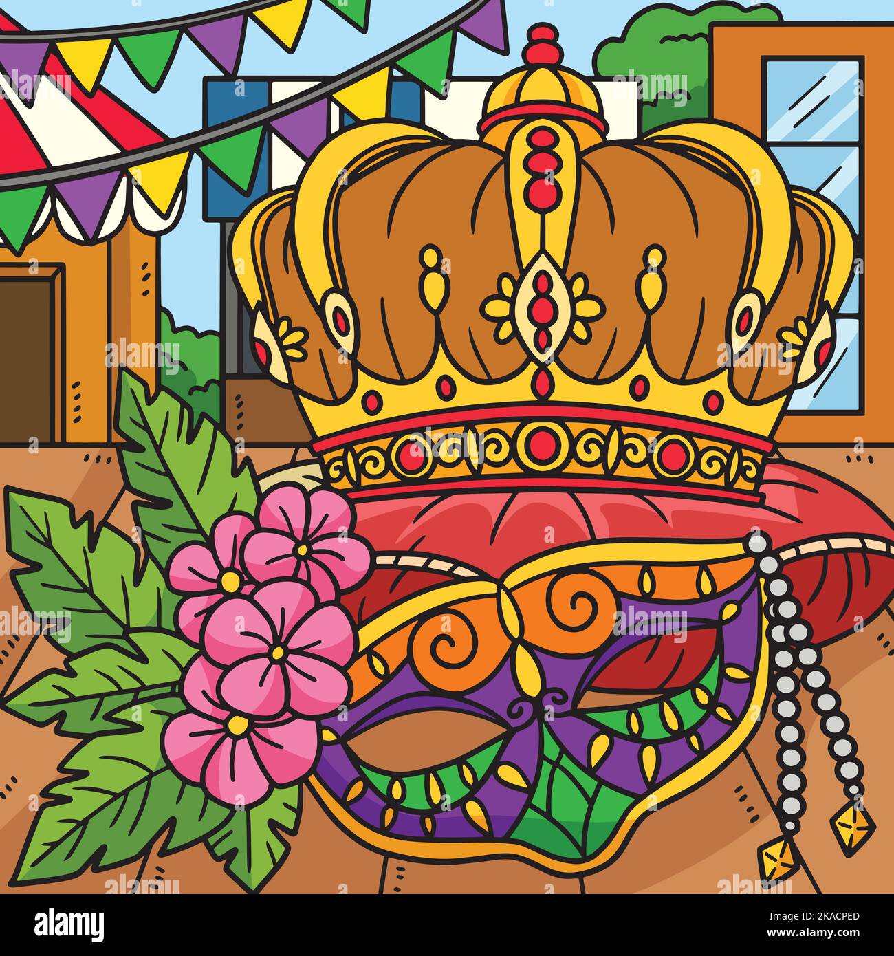 Mardi Gras King Crown and Mask Colored Cartoon Stock Vector Image & Art