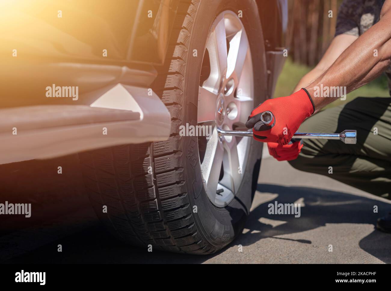 Fixing, inspection and checking wheel tyre of car with manual tool