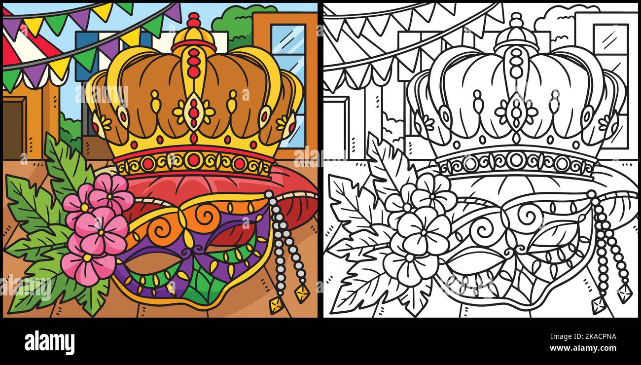 Mardi Gras King Crown and Mask Illustration Stock Vector Image & Art