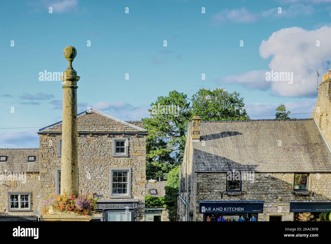 The Market Square and war memorial, Settle, North Yorkshire, England, UK Stock Photo
