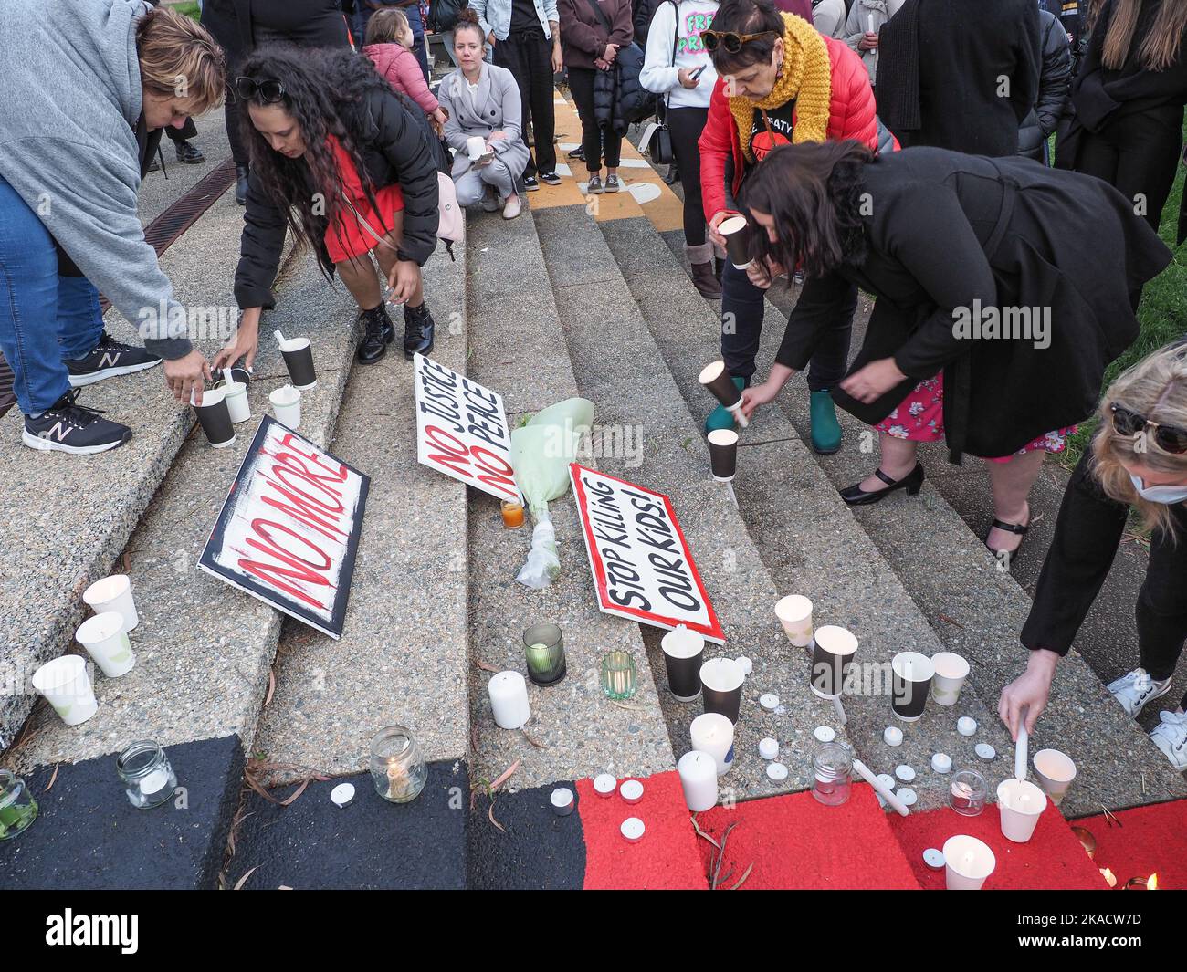 Canberra, Australia, 02/11/2022, Hundreds of people gathered at the Aboriginal Tent Embassy in Canberra to remember Cassius Turvey Stock Photo