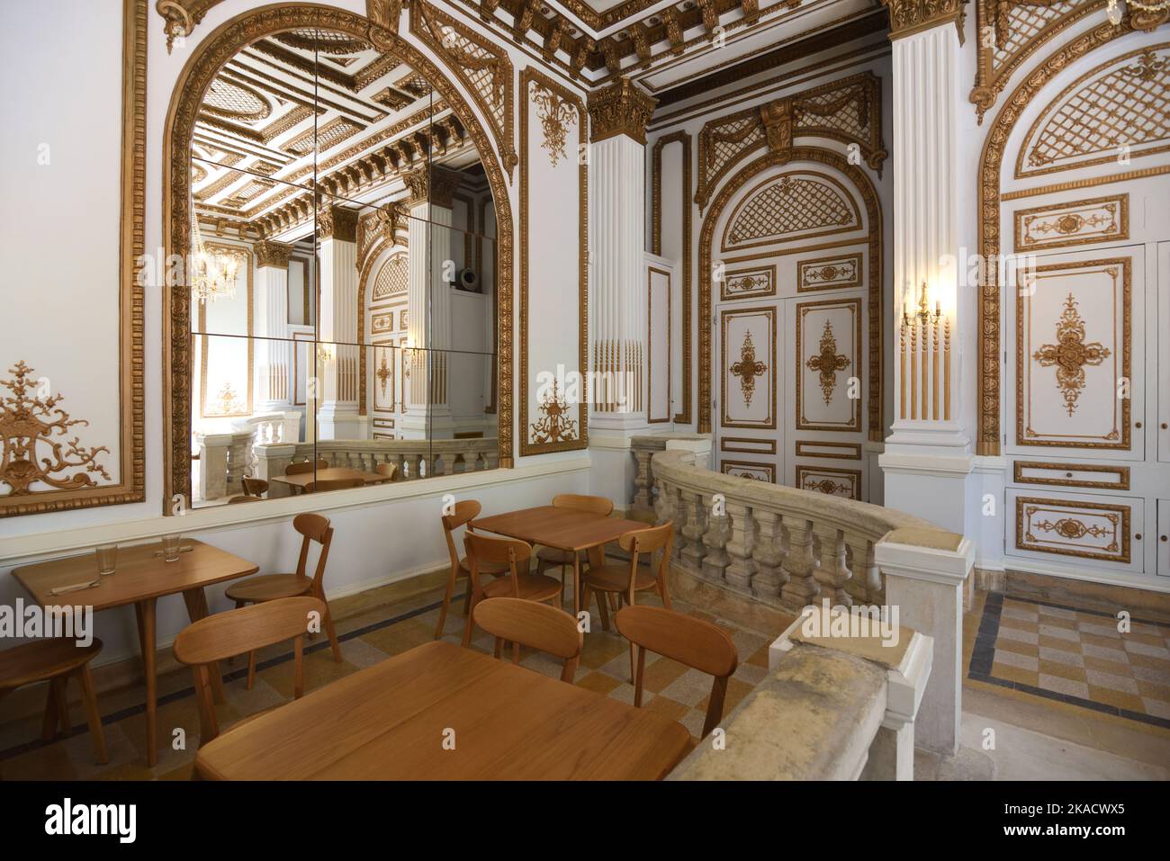 Cafe or Restaurant with Neoclassical Baroque Interior, Auberge des Dauphins (1930) (based on Petit Trianon Versailles) in Saou Forest Drôme France Stock Photo