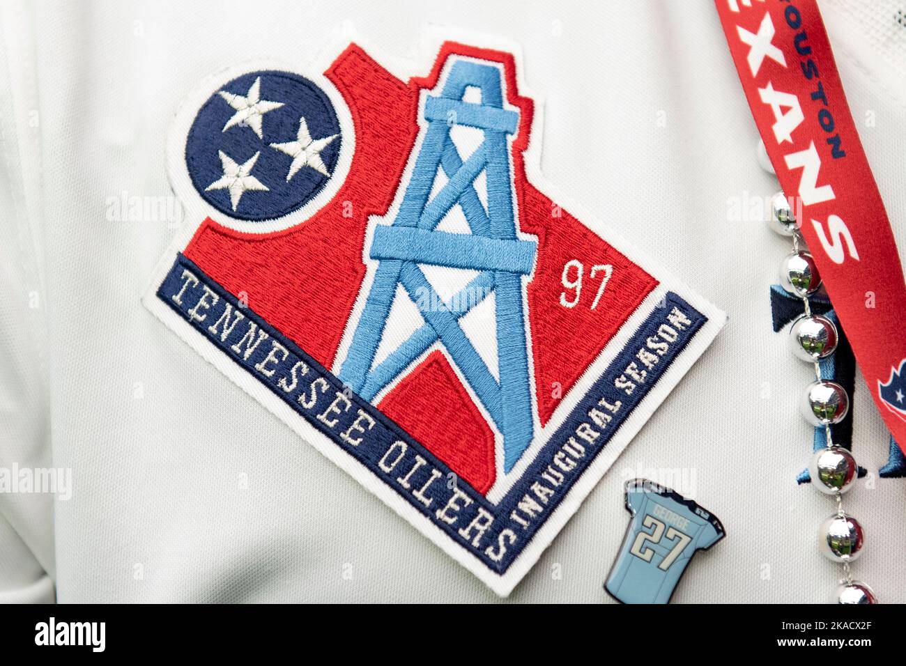 Tennessee Oilers inaugural season patch at the NFL Football Game between the Tennessee Titans and the Houston Texans on Sunday, October 30, 2022, at N Stock Photo