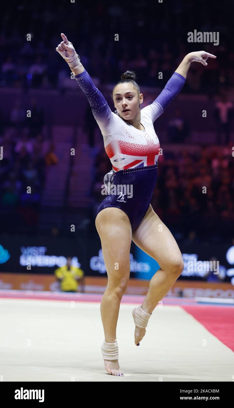 1st November 2022, M&amp;S Bank Arena, Liverpool, England; 2022 World Artistic Gymnastics Championships; Women's Team Final Floor - Jennifer Gadirova (GBR) Stock Photo