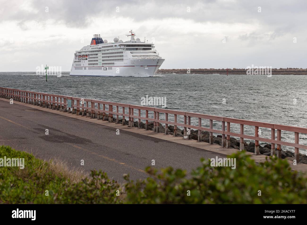 Beautiful Cruise Ship entering Durban Harbour. Stock Photo