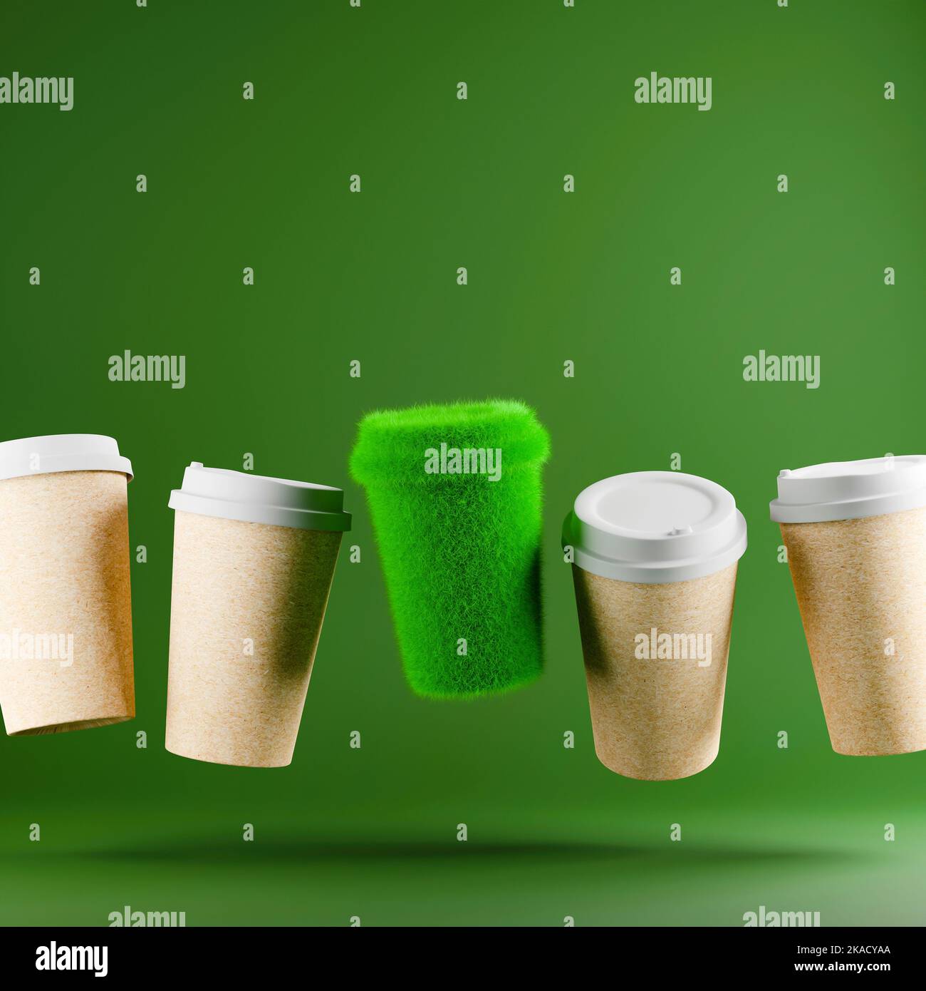 Eco coffee cup and paper cups with plastic lids. Reduce waste concapt ...