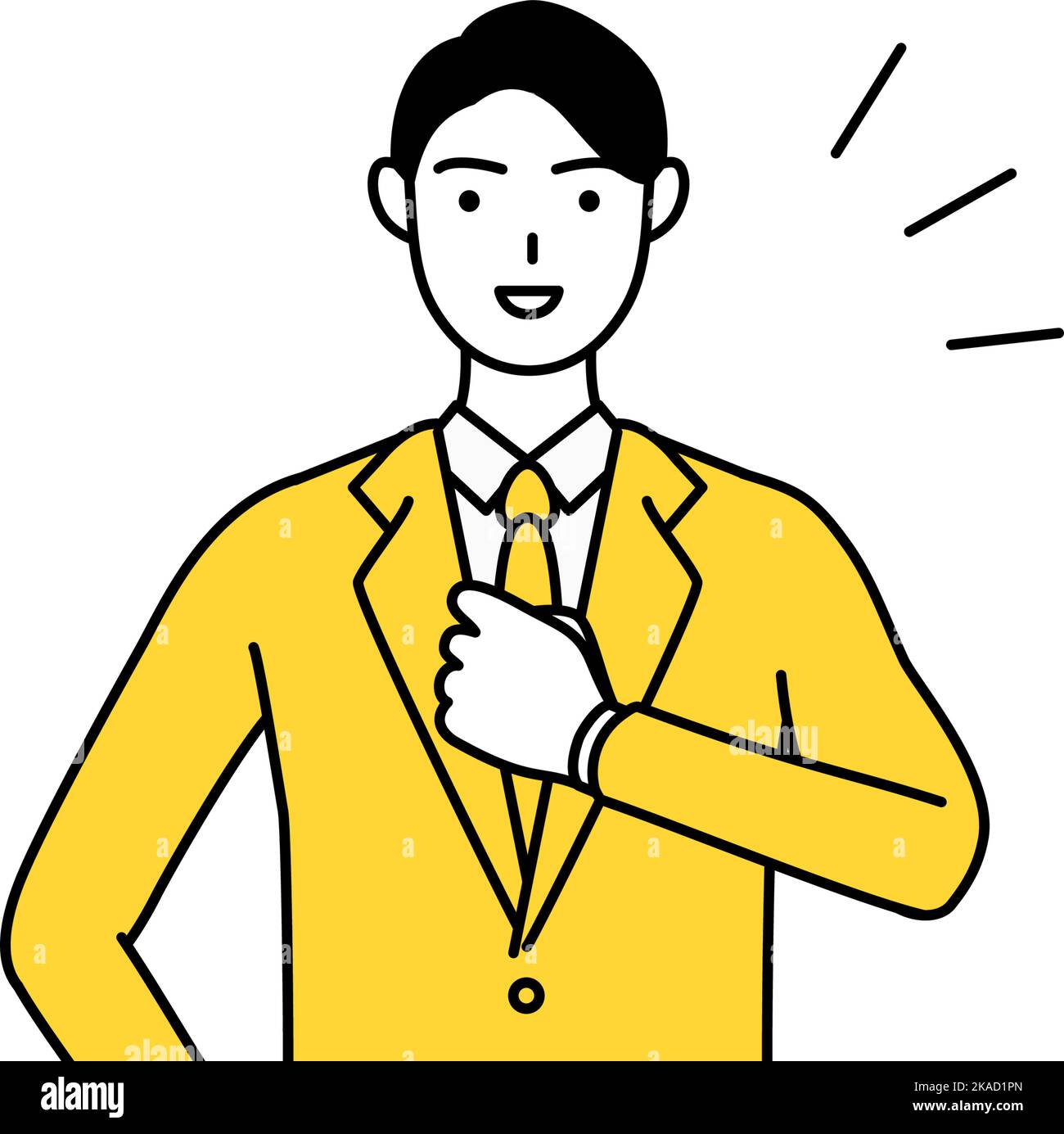 Simple line drawing illustration of a businessman in a suit tapping his chest. Stock Vector