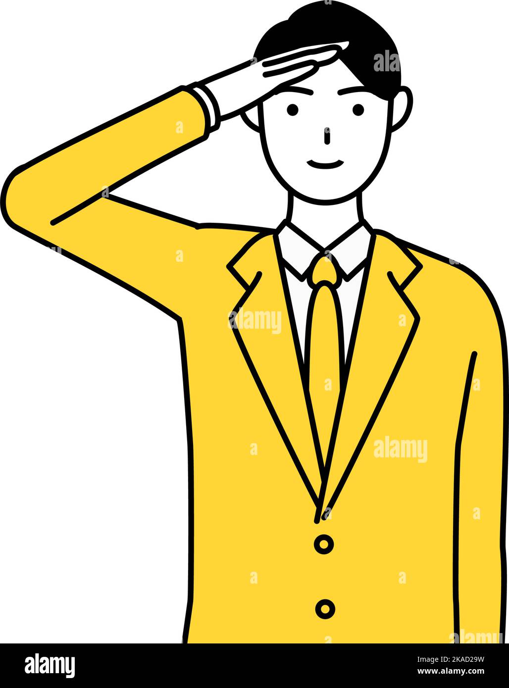Simple line drawing illustration of a businessman in a suit making a