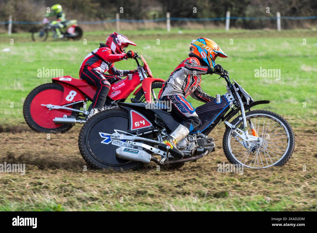 Max Bloomfield racing in grasstrack motorcycle race. Donut Meeting