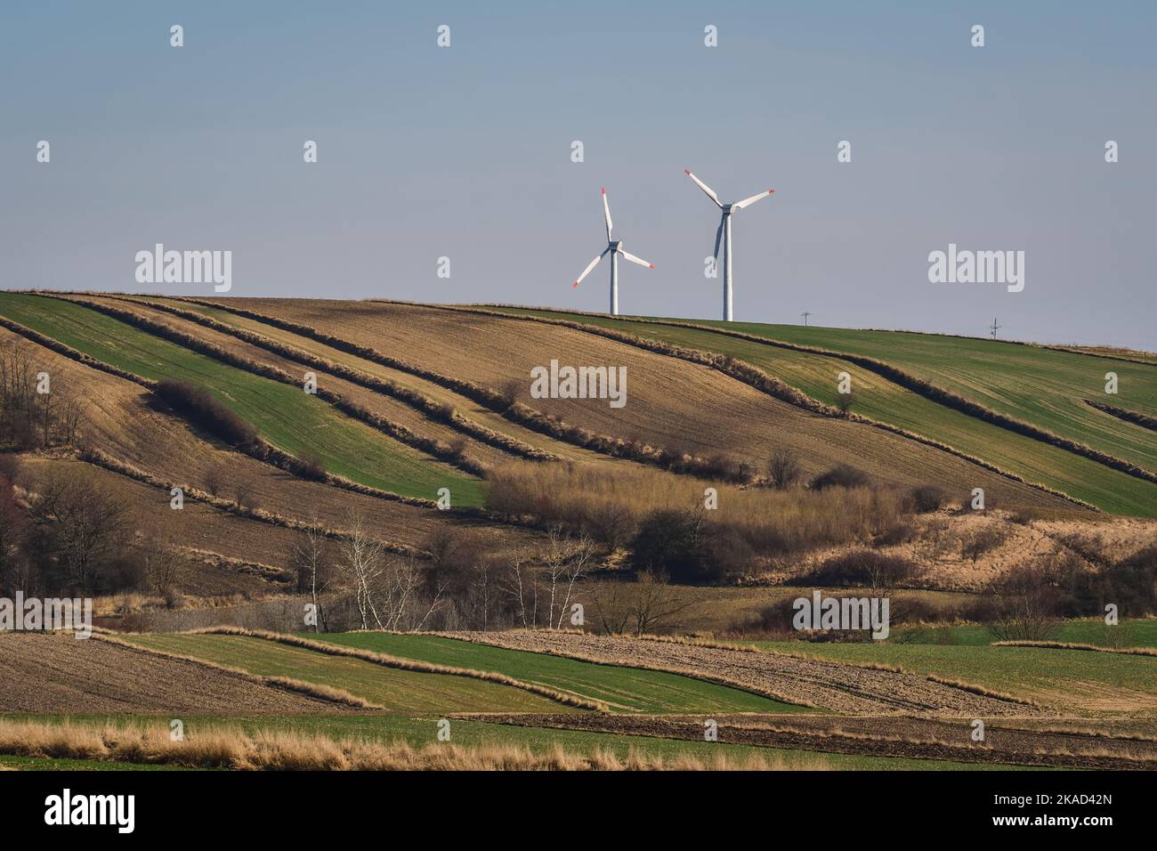 Renewable energy sources. Ecological windmills in the countryside in