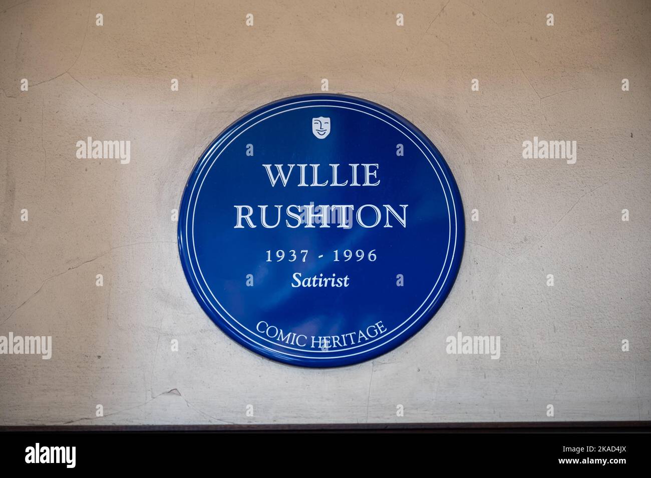 Willy Rushton Plaque - Mornington Crescent Underground Station, Chalk Farm Road, Camden, London Stock Photo