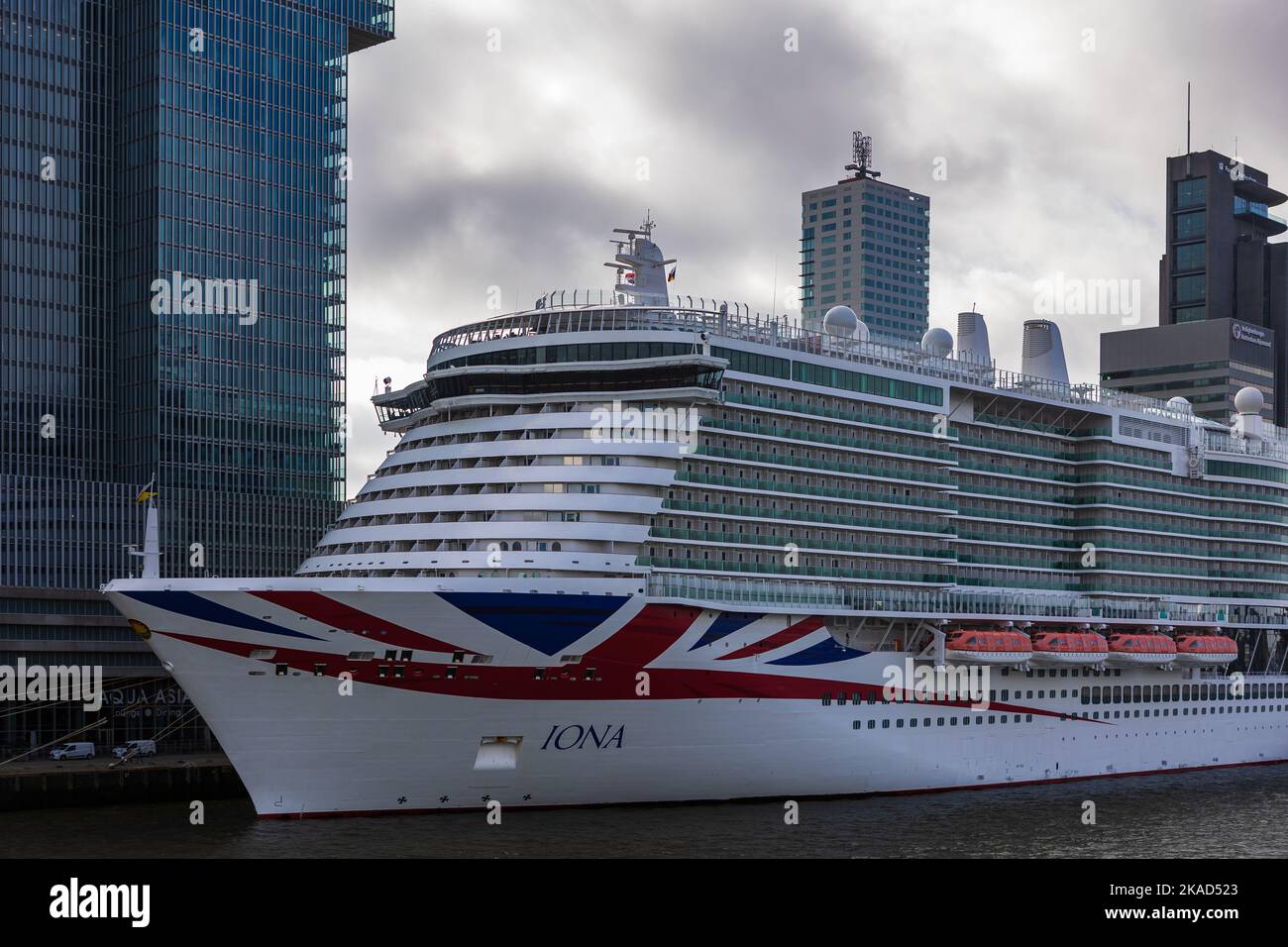 The Iona, a luxury cruise ship, build in 2020 at the Wilhelminapier, Rotterdam, the Netherlands Stock Photo