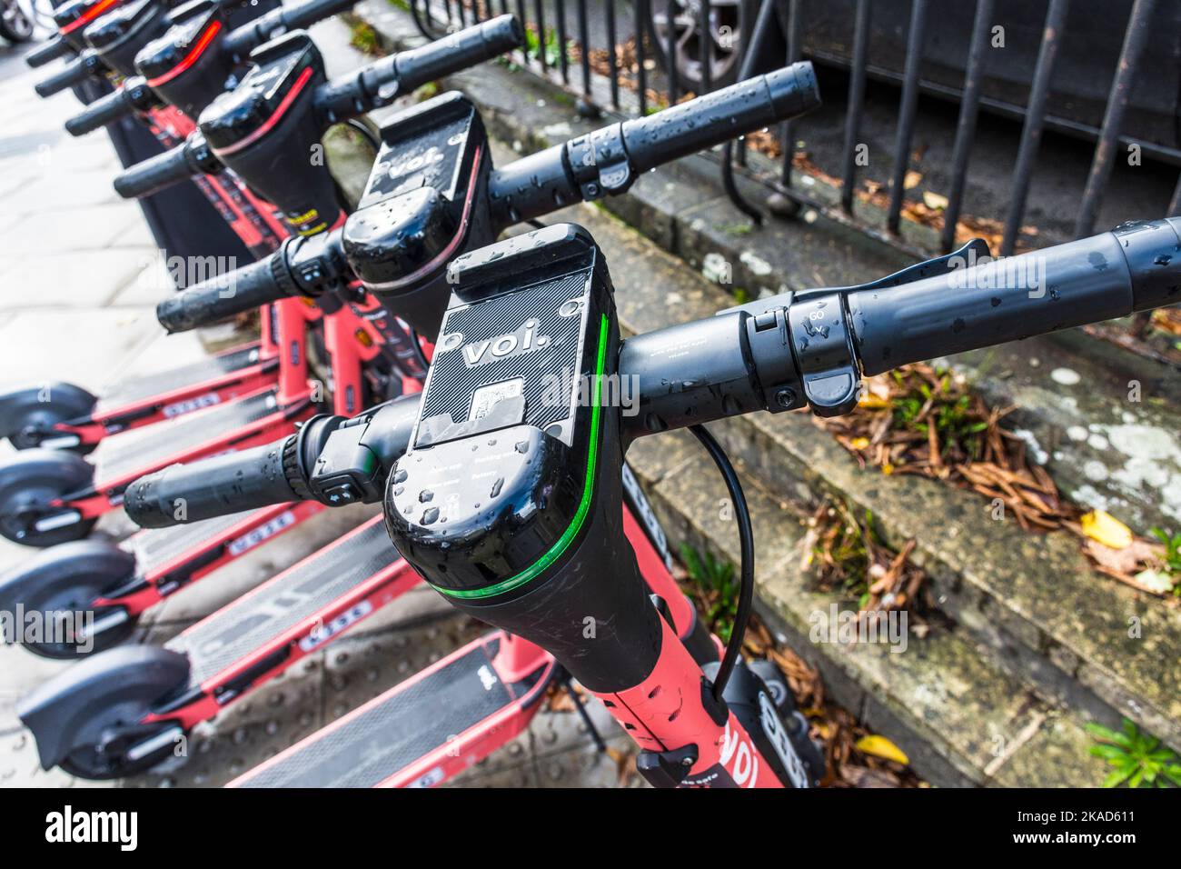 Voi  E-Scooters in Bath, Somerset, England, the only World Heritage City in the UK. Stock Photo