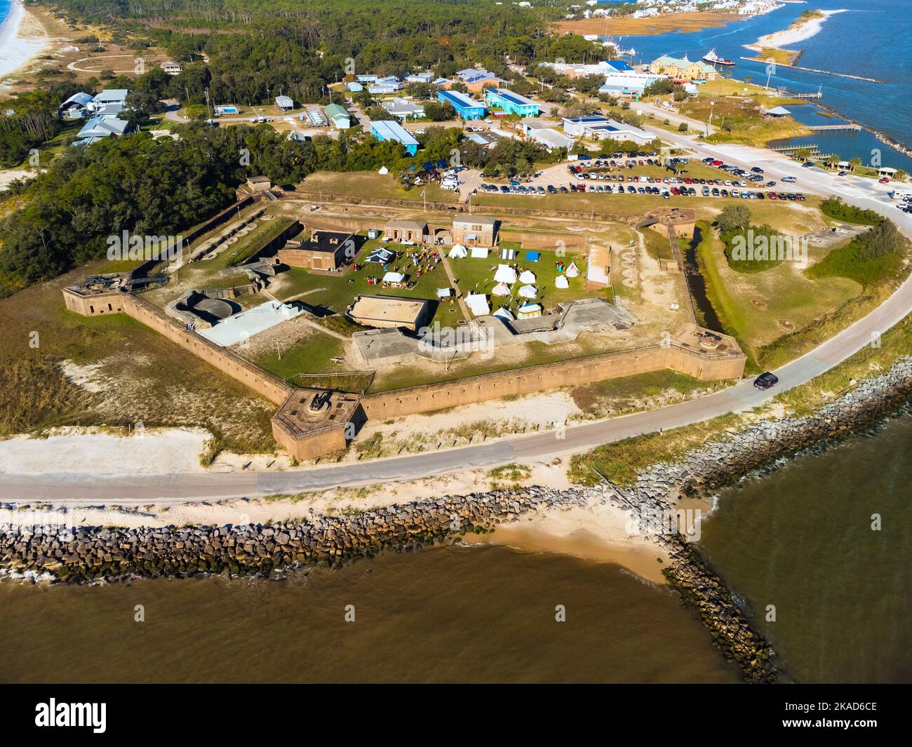 An aerial view of the Fort Gaines located at Dauphin Island along