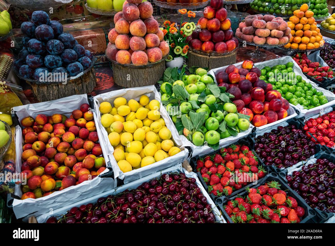 Green Market in Baku. Fresh fruit and vegetables at a traditional food bazaar. Baku, Azerbaijan