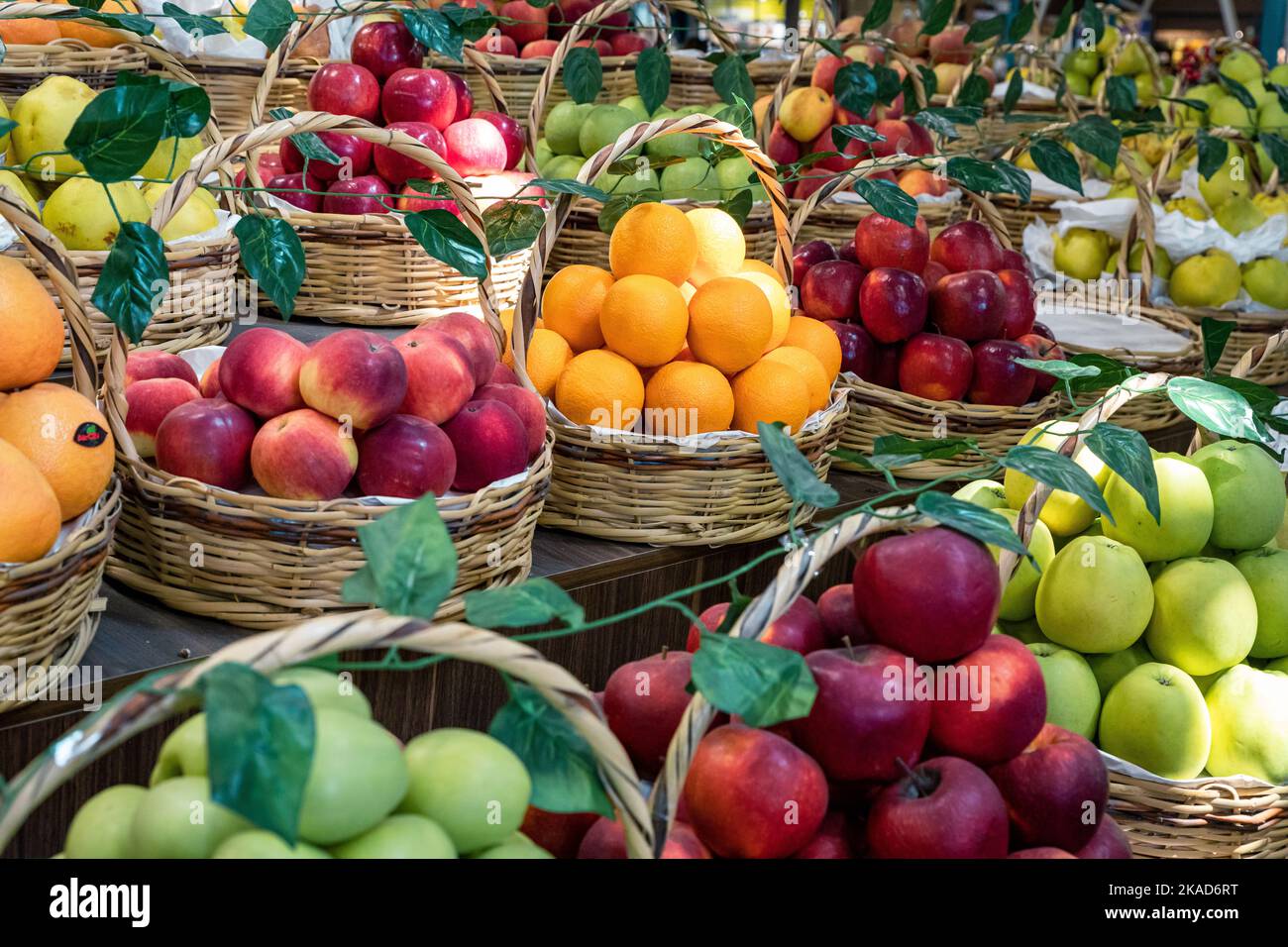 Green Market in Baku. Fresh fruit and vegetables at a traditional food bazaar. Baku, Azerbaijan. Stock Photo
