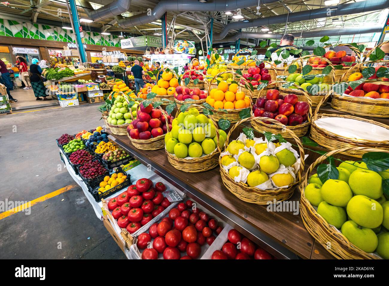Green Market in Baku. Fresh fruit and vegetables at a traditional food bazaar. Baku, Azerbaijan