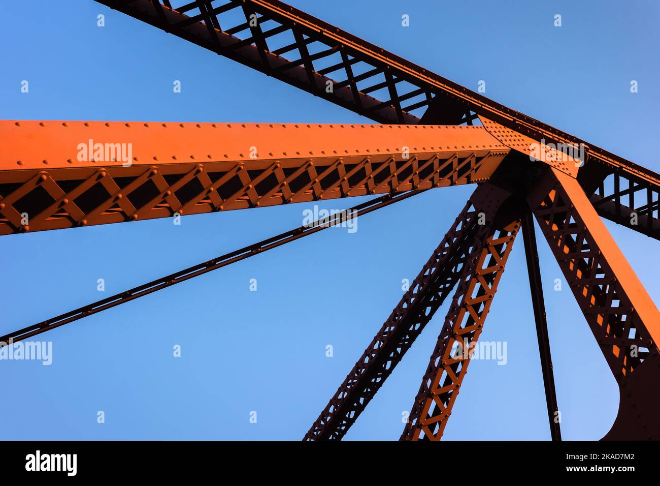 Red Bridge in Portland. Farms metal vehicular and pedestrian bridge