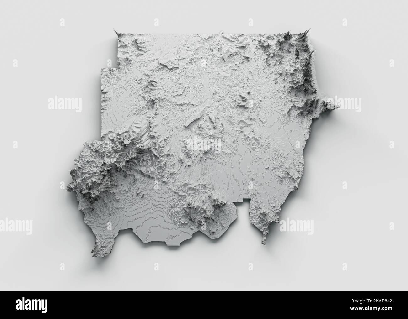 A 3D illustration of the Sudan map with a white shaded relief Stock ...