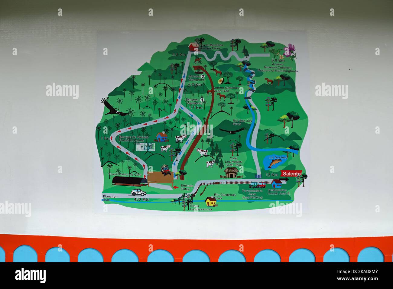 Tourist map of the Cocora Valley in Colombia Stock Photo - Alamy