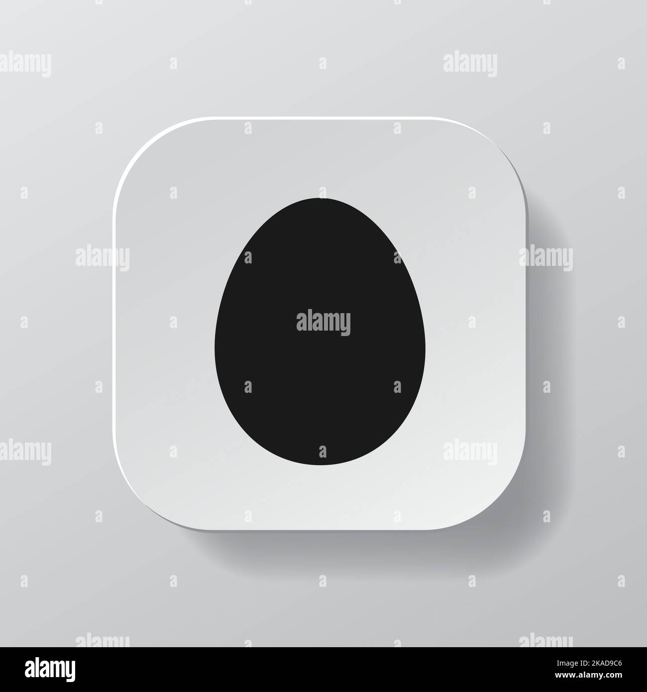 White square button with black egg outline icon, black animal egg on ...