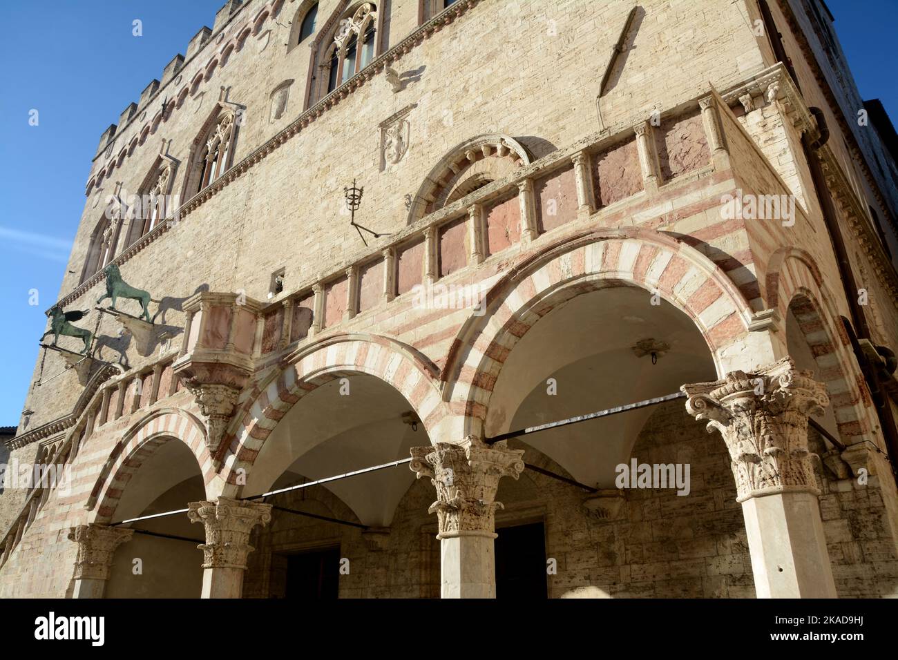 Palazzo dei Priori is one of the best examples in Italy of a public palace from the communal age. It stands in the central Piazza IV Novembre in Perug Stock Photo