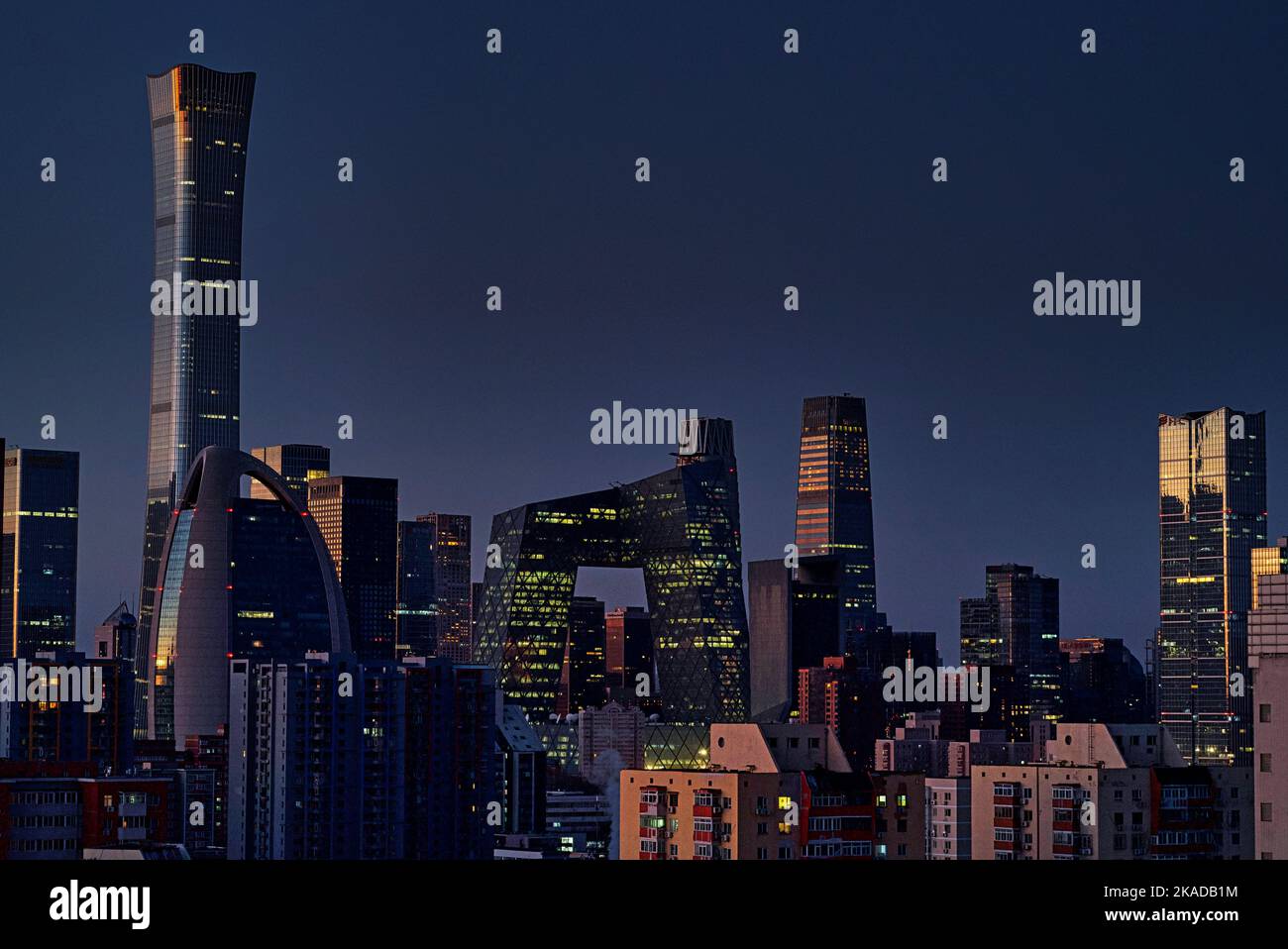 A beautiful shot of the skyscrapers in the evening Stock Photo