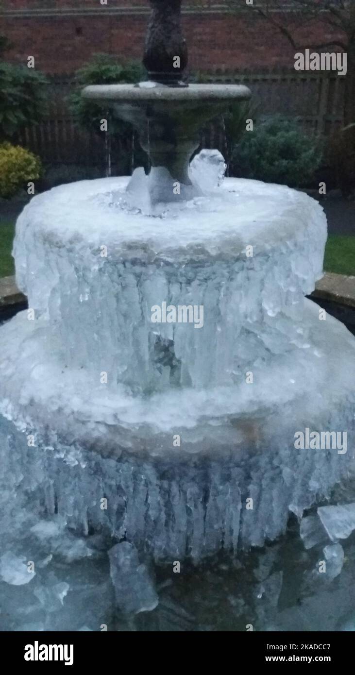 Frozen Water Fountain Winter Time Water Turned Into Ice Cold