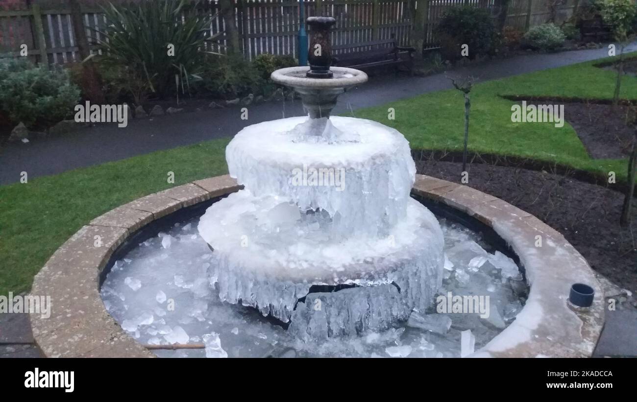 Frozen Water Fountain Winter Time Water Turned Into Ice Cold
