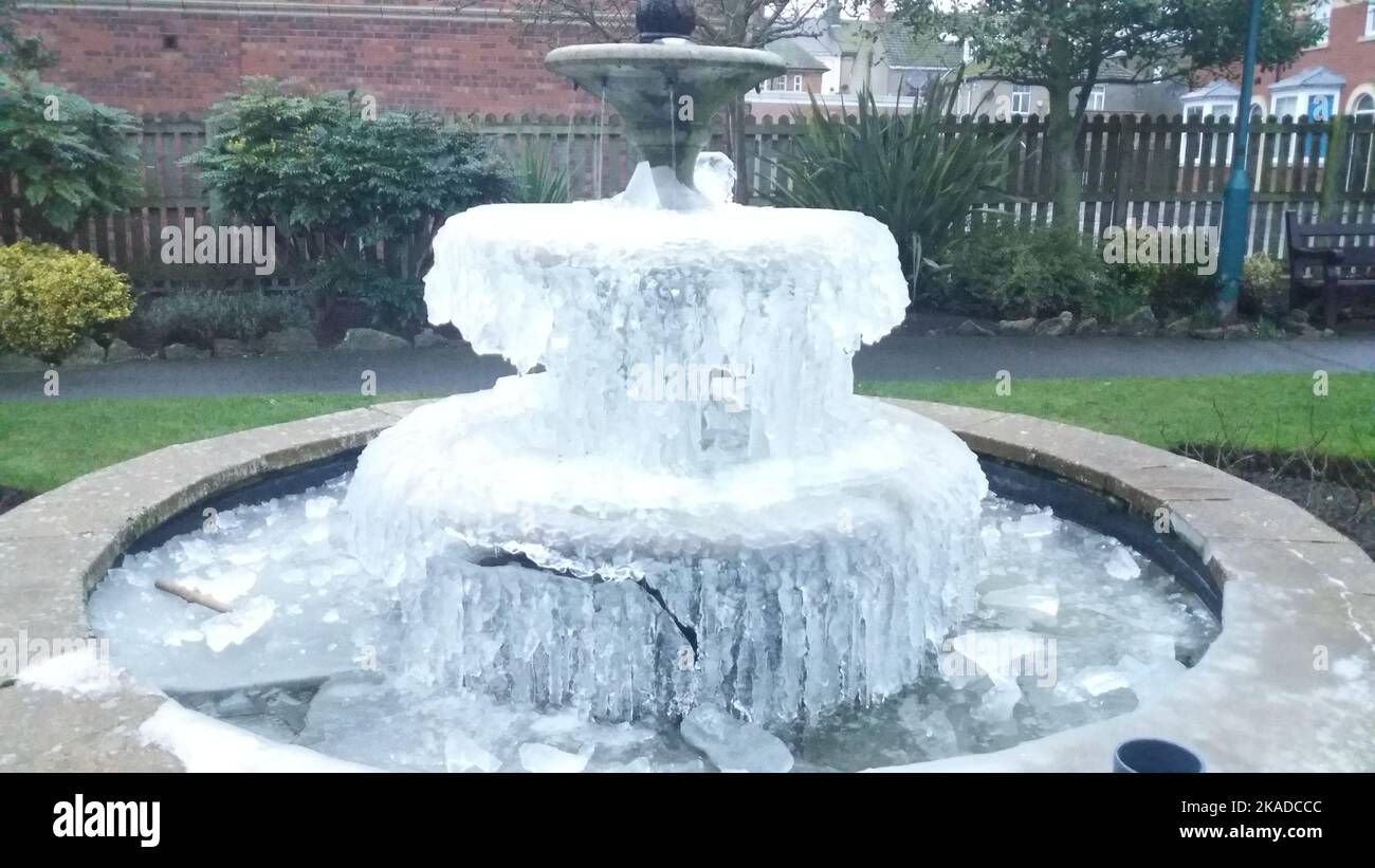 Frozen Water Fountain Winter Time Water Turned Into Ice Cold