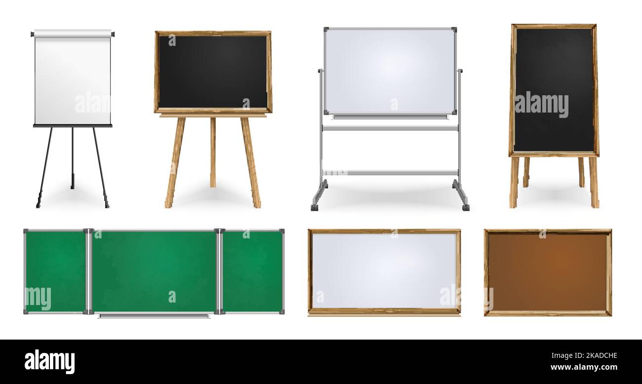 Realistic set of school green and black chalkboards marker