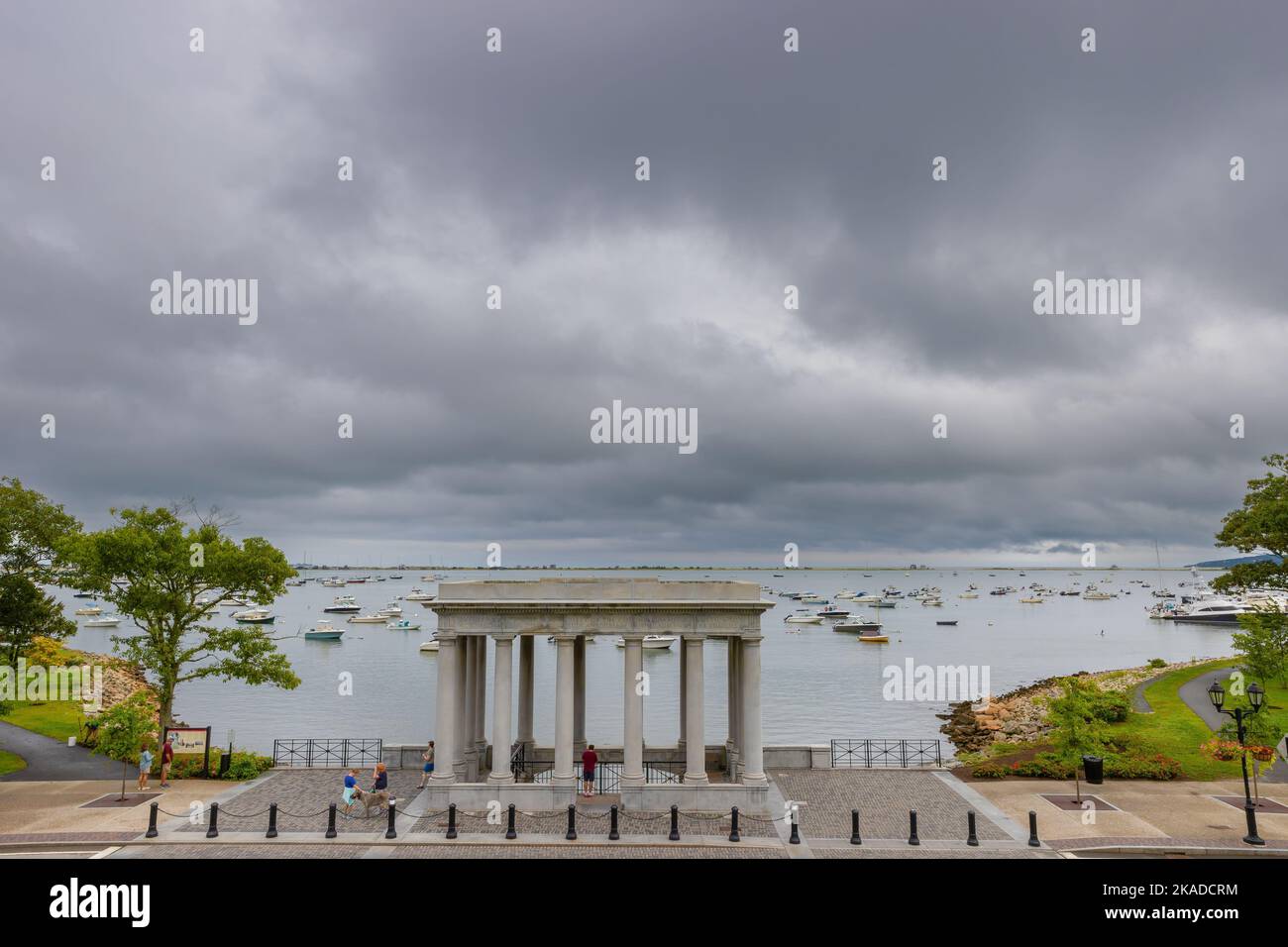Plymouth, Massachusetts, USA - September 12, 2022: . Landmark view from on top of Coles Hill of the Plymouth harbor. Stock Photo