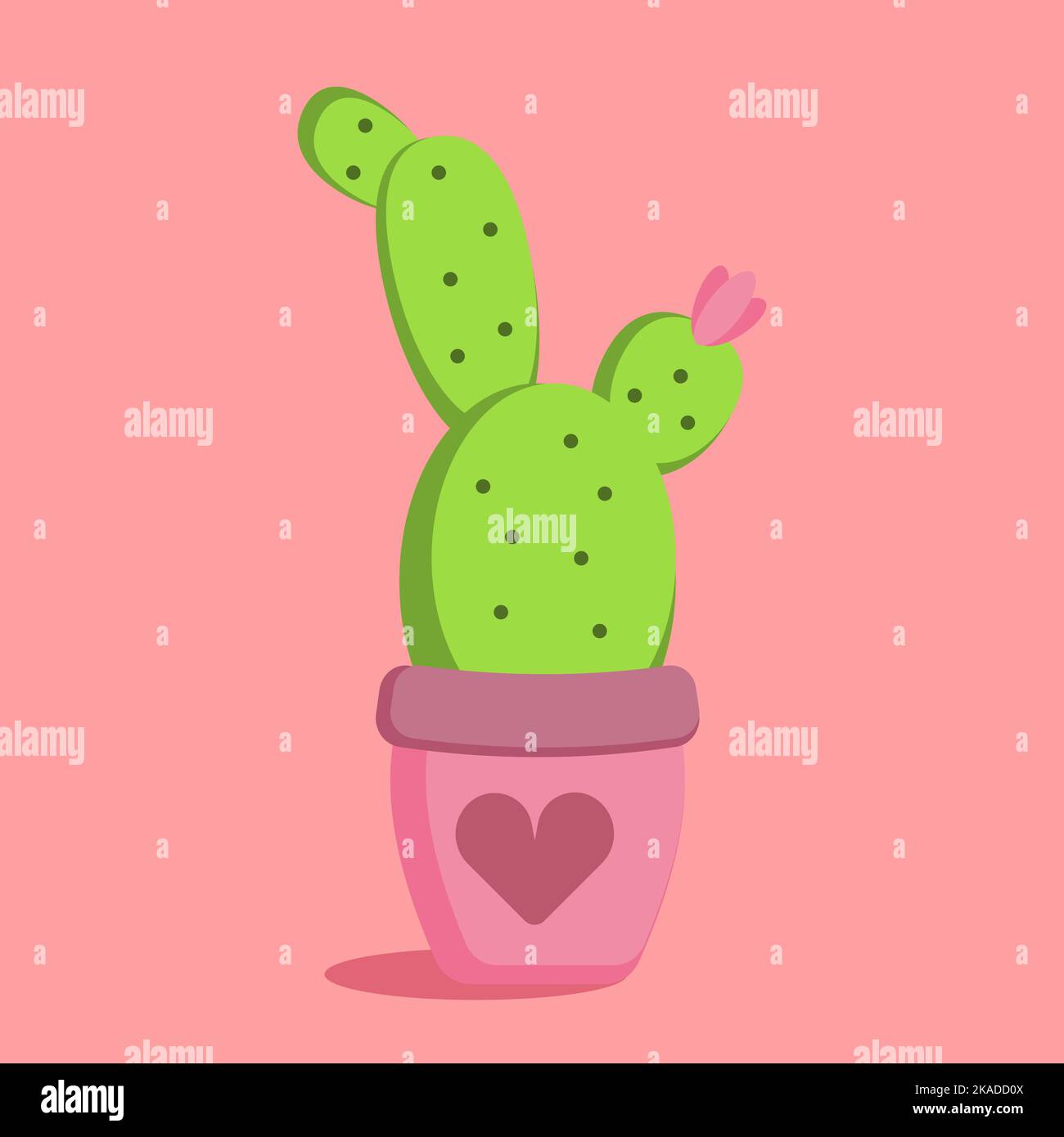 Doodle cactus in the flower pot with heart ornament. Valentine, wedding ...