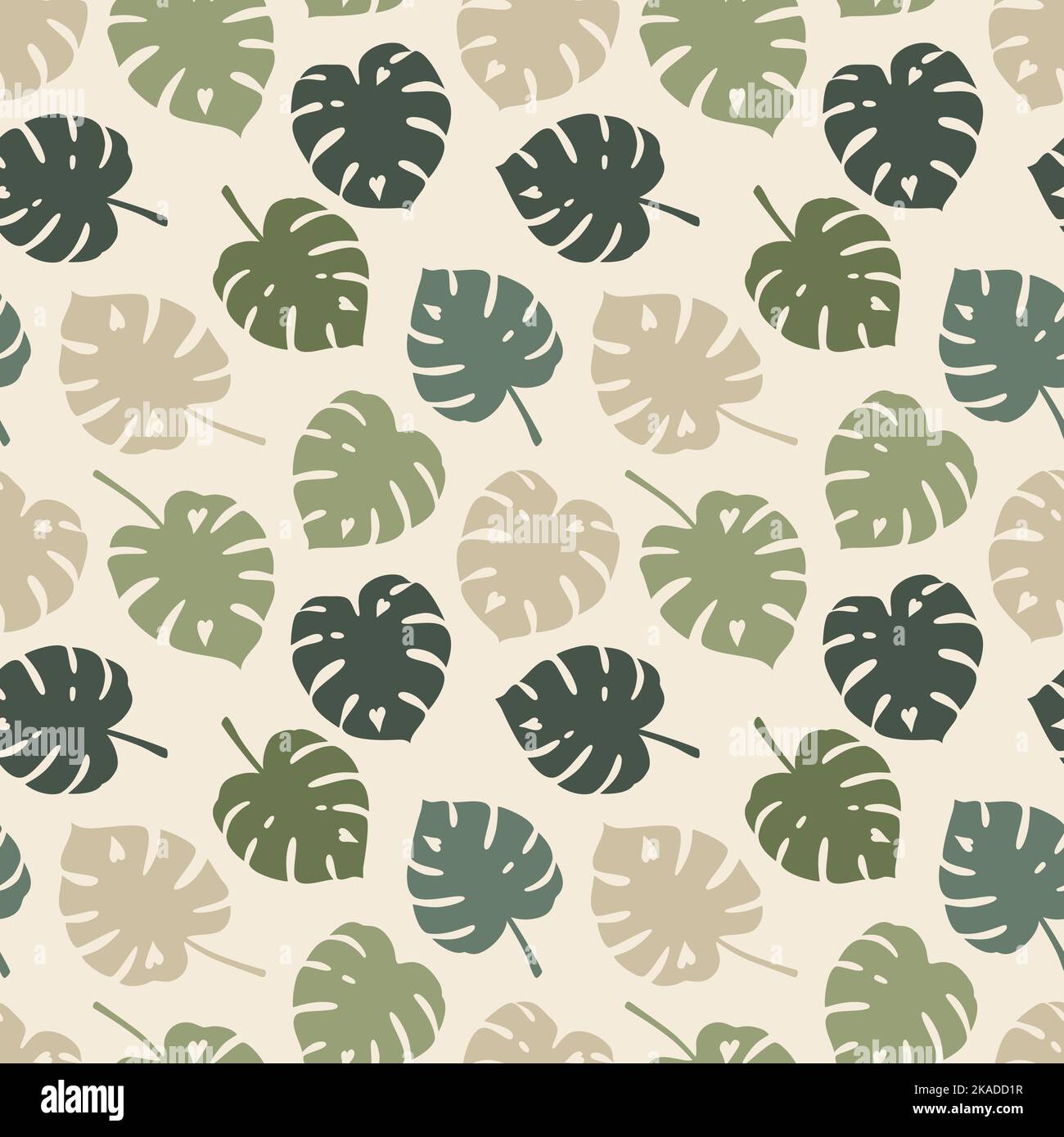 Monstera tropical leaves seamless vector pattern Stock Vector