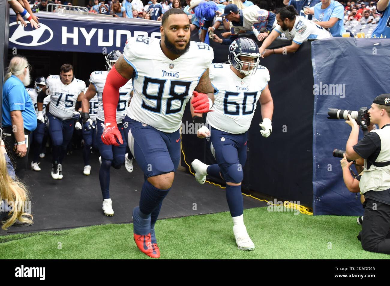 Tennessee Titans defensive tackle Jeffery Simmons holds the game ball as he  answers questions after an NFL football game against the Buffalo Bills  Monday, Oct. 18, 2021, in Nashville, Tenn. (AP Photo/Mark