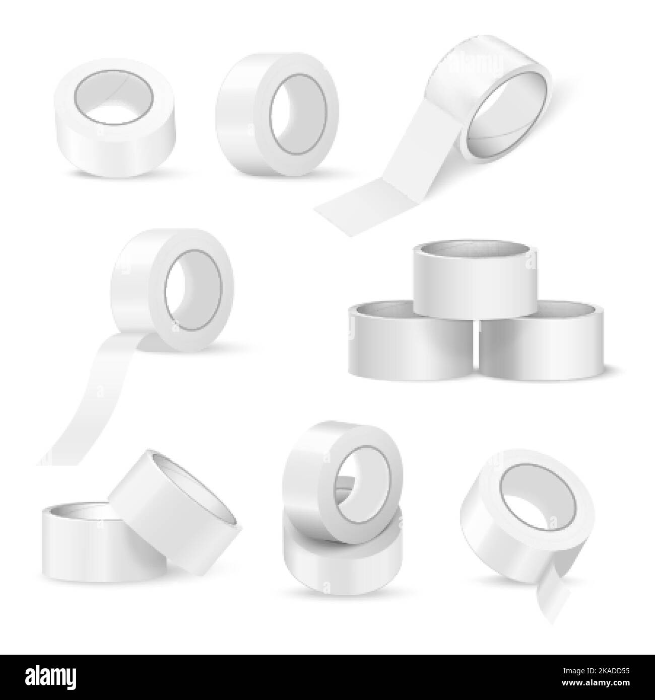 Set with isolated duct tape mockup realistic images of scattering rolls