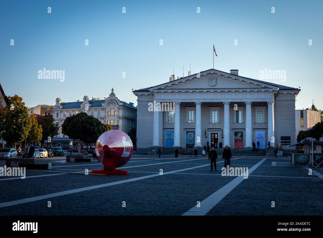 Vilnius, Lithuania - September 26, 2022: Town hall building and square in the Old Town of Vilnius. Stock Photo