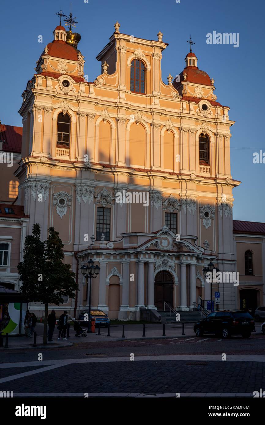 Vilnius, Lithuania September 26, 2022 Facade of the baroque church