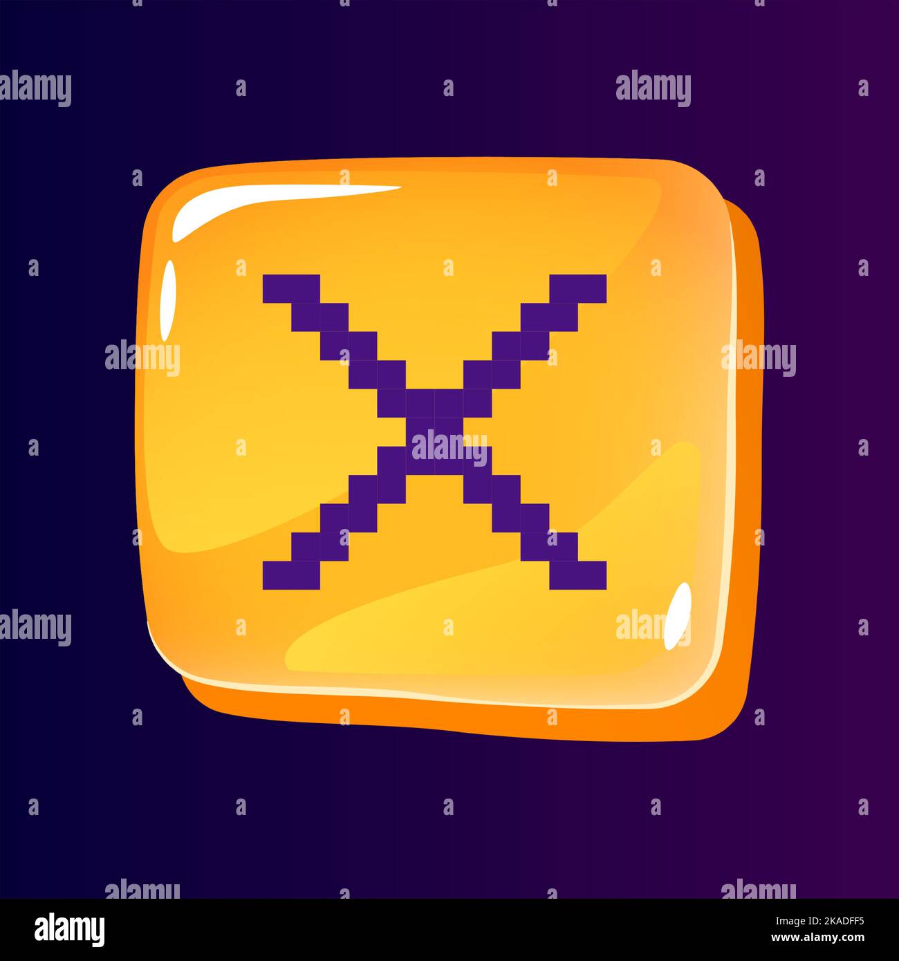 Multiplication sign glossy ui button with pixelated color icon Stock Vector