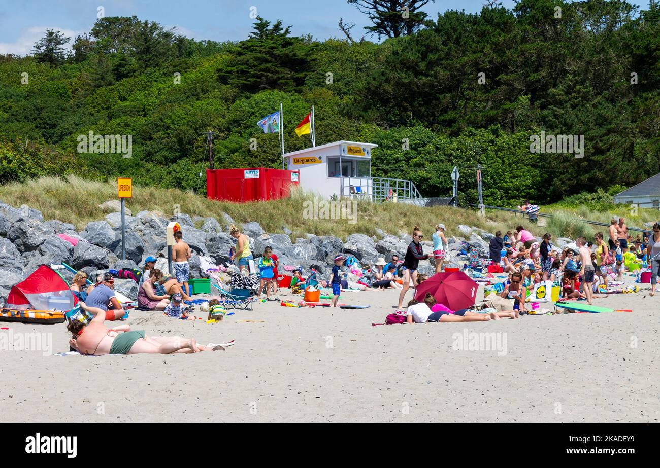 Lifeguard station watching families enjoying holiday on the beach Stock Pho...