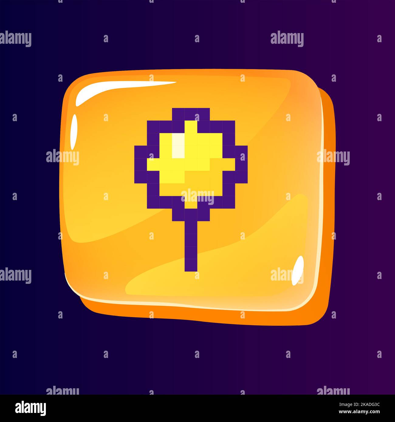 Pin glossy ui button with pixelated color icon Stock Vector